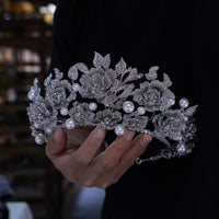 st1-17610 Oversize Pearls Flower Wedding Tiaras