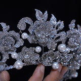 st1-17610 Oversize Pearls Flower Wedding Tiaras