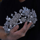 st1-17610 Oversize Pearls Flower Wedding Tiaras