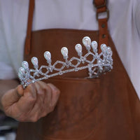17702Korean Pearls&Crystal Wedding Tiaras Headpieces