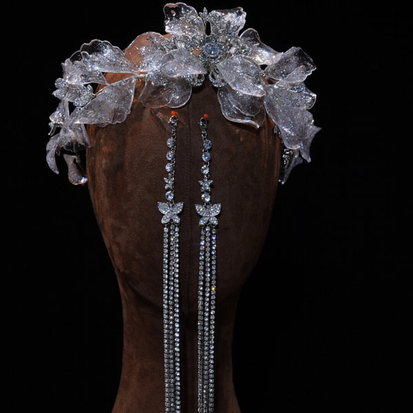 white flower Wedding Tiaras taira with tassel 17709
