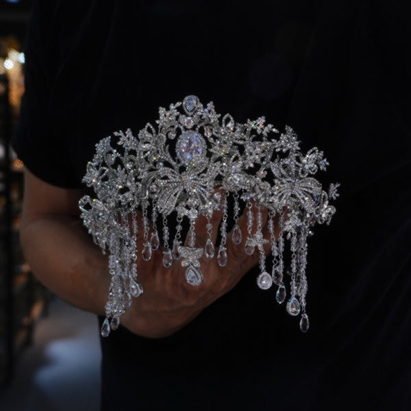 st1-17740 European Zircon Tassels Wedding Crown