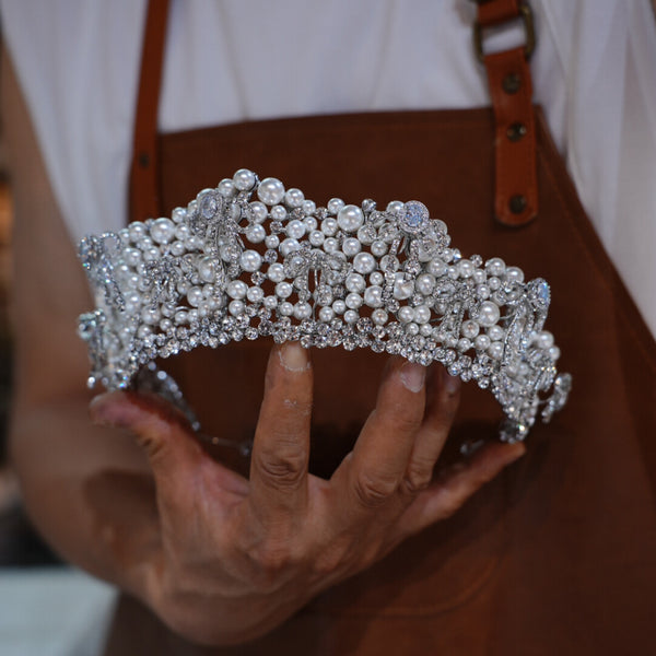 1st1-17777 European Pearls Zircon Wedding Crowns