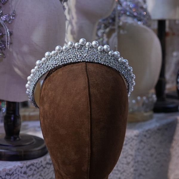 Princess Silver pearl&Zircon Bridal Crowns Tiaras 17990