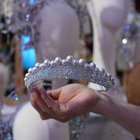 Princess Silver pearl&Zircon Bridal Crowns Tiaras 17990