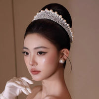 Princess Silver pearl&Zircon Bridal Crowns Tiaras 17990