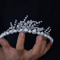 17817 Korean Pearls&Crystal Wedding Tiaras Headpieces