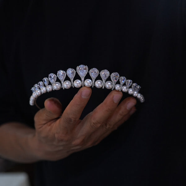 17942 Korean Pearls&Crystal Wedding Tiaras Headpieces