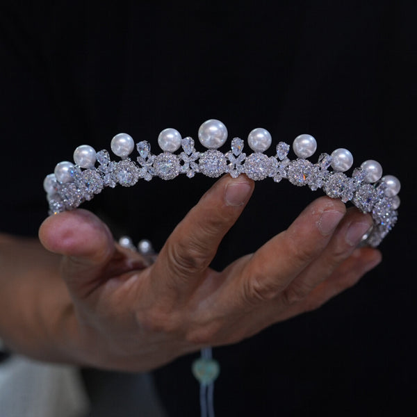 European pearl&zircon brides Tiaras crown 17985