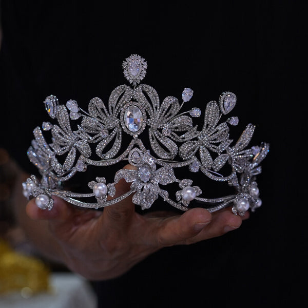 combined Silver Zircon Bridal Crowns Tiaras 17992