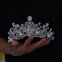 combined Silver Zircon Bridal Crowns Tiaras 17992