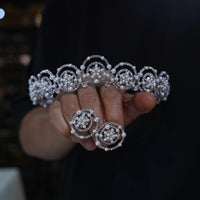 Mini pearls Queen Wedding Tiaras Crown with earring 18015