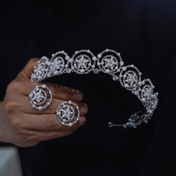 Mini pearls Queen Wedding Tiaras Crown with earring 18015