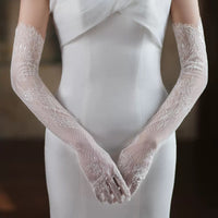 Brides long lace wedding gloves wg054
