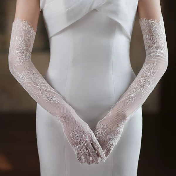 Brides long lace wedding gloves wg054