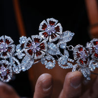 Burgundy zircon tiara wedding set crown 0304