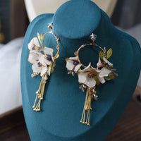 White Lily Flower Girls Tassels Earring