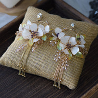 White Lily Flower Girls Tassels Earring