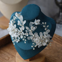 White Flower Beadings Oversize Brides Earring