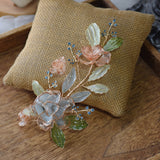 Romantic Pink&Green Brides Barrettes AP-3905