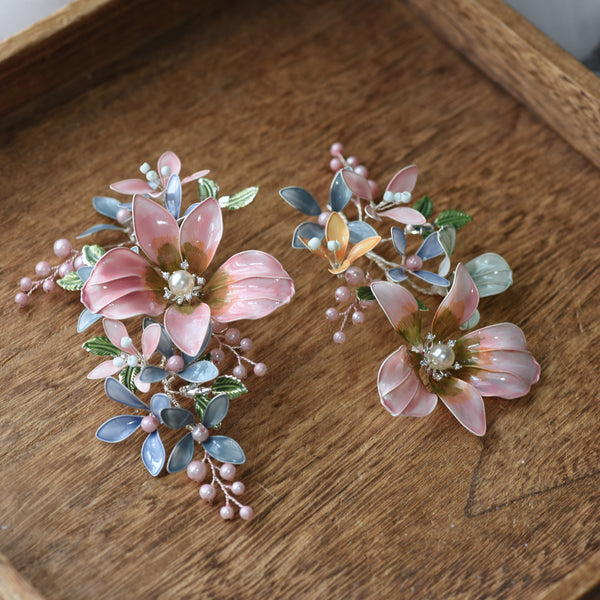 Handmade Peach Pink Flower Girls Earring