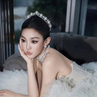 Pretty Silver Pearls&Zircon Bridal Crowns Tiaras