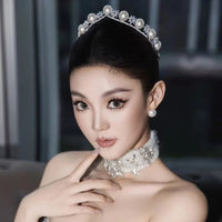 Pretty Silver Pearls&Zircon Bridal Crowns Tiaras