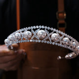 Elegant Pearls Crystals Wedding Crown Headpieces ASL-0494