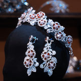 Burgundy zircon tiara wedding set crown 0304