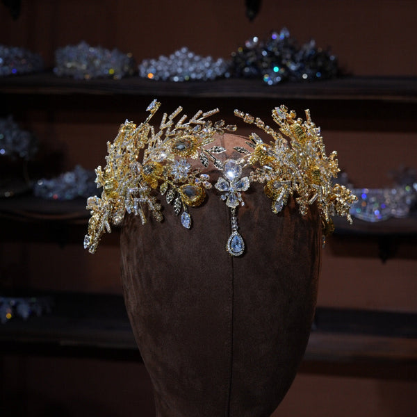 Baroque gold crystal brides Tiaras crown