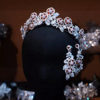Burgundy zircon tiara wedding set crown 0304