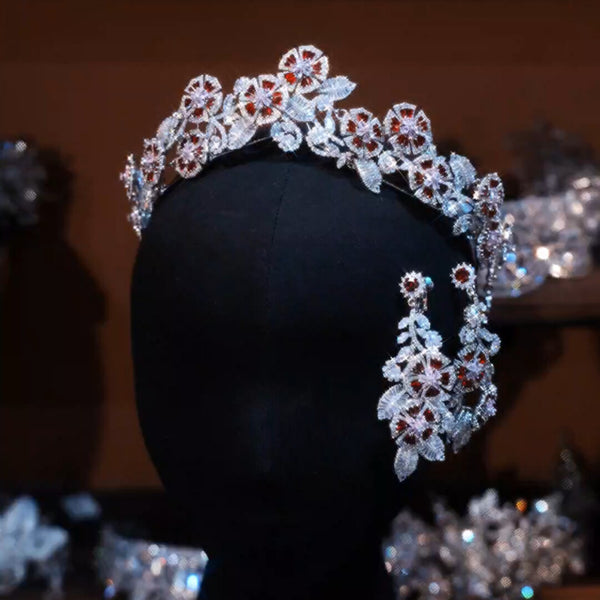 Burgundy zircon tiara wedding set crown 0304