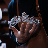 Burgundy zircon tiara wedding set crown 0304