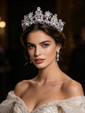 st1-17523 Luxurious Round Zircon Wedding Tiaras Headpieces