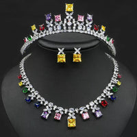Colorful zircon tiara with necklace set 29528