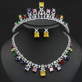 Colorful zircon tiara with necklace set 29528