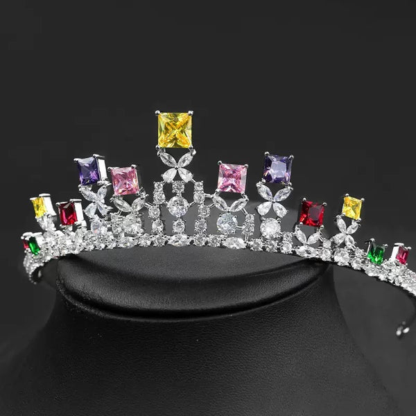Colorful zircon tiara with necklace set 29528