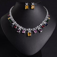 Colorful zircon tiara with necklace set 29528