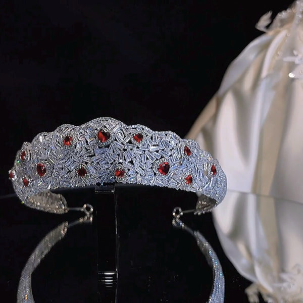 Red zircon tiara wedding crown 0309