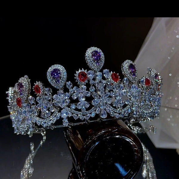 Multi color zircon tiara wedding crown 0294