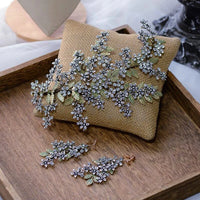 Korean Baroque Leaves Brides Headbands Barrettes with Earring