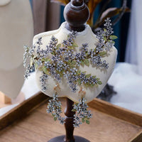 Korean Baroque Leaves Brides Headbands Barrettes with Earring