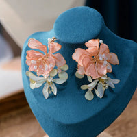 Korean Pinky Flwoer Hanacraft Earring luxury Girls Evening Earrings