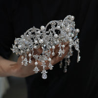 ST1-17605 Pearls&Zircon Forehead Wedding Tiaras Crowns