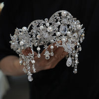 ST1-17605 Pearls&Zircon Forehead Wedding Tiaras Crowns