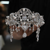 ST1-17605 Pearls&Zircon Forehead Wedding Tiaras Crowns