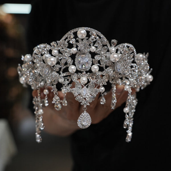 ST1-17605 Pearls&Zircon Forehead Wedding Tiaras Crowns