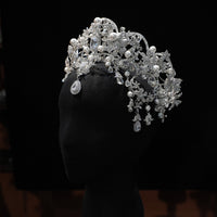 ST1-17605 Pearls&Zircon Forehead Wedding Tiaras Crowns