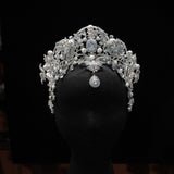 ST1-17605 Pearls&Zircon Forehead Wedding Tiaras Crowns