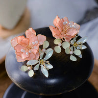Korean Pinky Flwoer Hanacraft Earring luxury Girls Evening Earrings